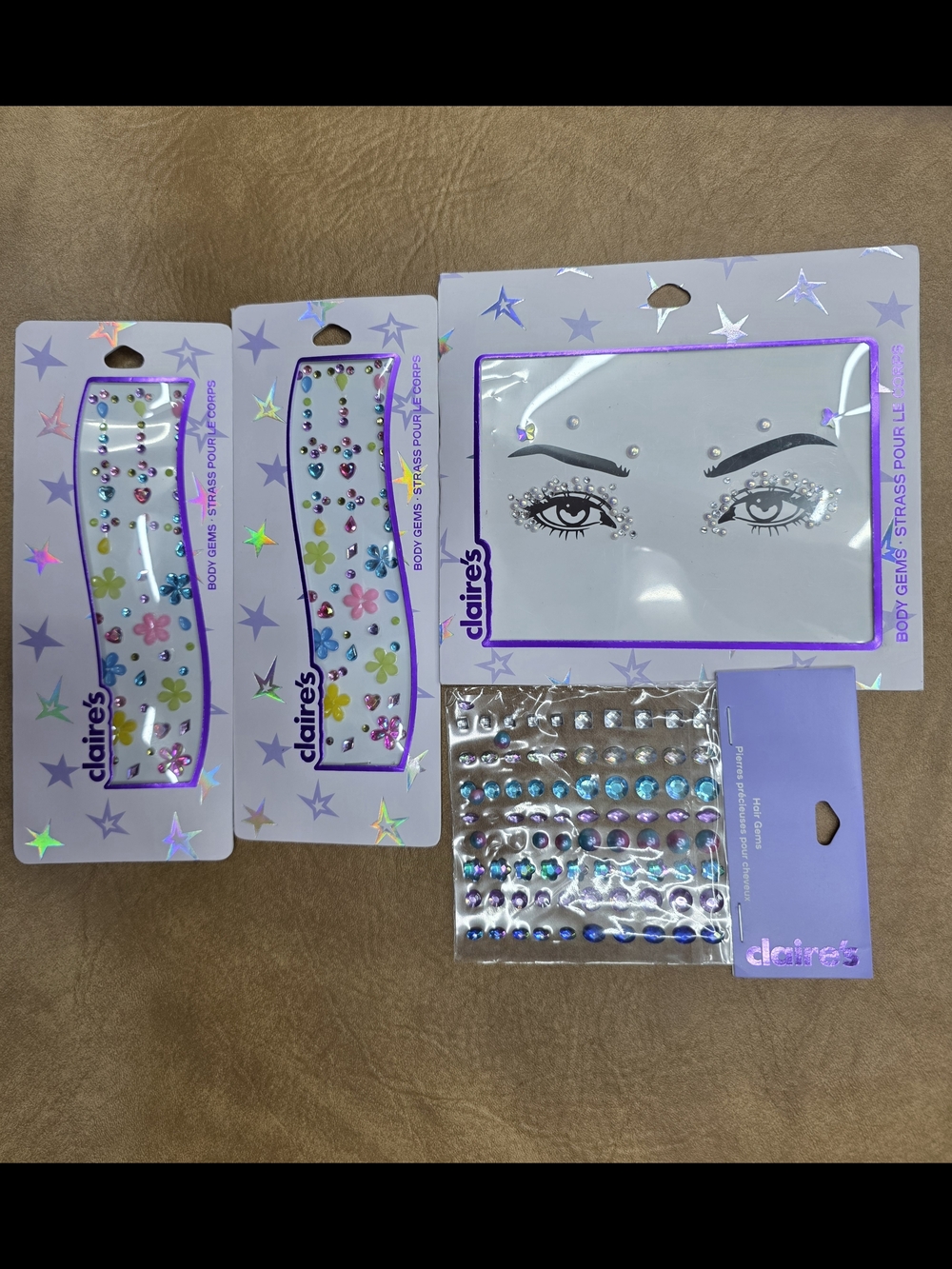 Claire's Iridescent & Purple Face Gem Sticker Set
